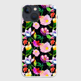 Чехол для iPhone 13 mini с принтом Разноцветие в Белгороде,  |  | fashion | flower pattern | бабочки | девушкам | зелень | лепестки | лето | листья | маки | марта | нежные | паттерн | пионы | подарок | природа | растения | ромашки | тропики | тропические | узоры | цветочки