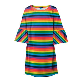Детское платье 3D с принтом Радужный флаг в Белгороде, 100% полиэстер | прямой силуэт, чуть расширенный к низу. Круглая горловина, на рукавах — воланы | Тематика изображения на принте: pride | rainbow | tiktok | мем | оля тыква | подсяду | прайд | привет | привет я подсяду | радуга | радужный флаг | тик ток | тикток | феминизм | феминитивы | я подсяду