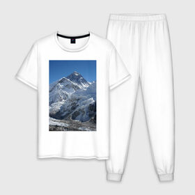Мужская пижама хлопок с принтом Эверест в Белгороде, 100% хлопок | брюки и футболка прямого кроя, без карманов, на брюках мягкая резинка на поясе и по низу штанин
 | вершина | возвышеность | гора | холм | эверест