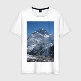 Мужская футболка хлопок с принтом Эверест в Белгороде, 100% хлопок | прямой крой, круглый вырез горловины, длина до линии бедер, слегка спущенное плечо. | вершина | возвышеность | гора | холм | эверест