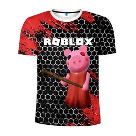 Мужская футболка 3D спортивная с принтом ROBLOX PIGGY - СВИНКА ПИГГИ в Белгороде, 100% полиэстер с улучшенными характеристиками | приталенный силуэт, круглая горловина, широкие плечи, сужается к линии бедра | pig | piggy | roblox | игра | компьютерная игра | логотип | онлайн | онлайн игра | пигги | поросенок | роблакс | роблокс | свинка | свинья