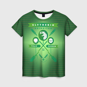 Женская футболка 3D с принтом Slytherin Quidditch Team в Белгороде, 100% полиэфир ( синтетическое хлопкоподобное полотно) | прямой крой, круглый вырез горловины, длина до линии бедер | harry potter | quidditch | slytherin | vdzabma | гарри поттер | квиддич | слизерин