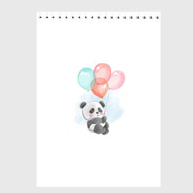 Скетчбук с принтом I`m Panda with balloons в Белгороде, 100% бумага
 | 48 листов, плотность листов — 100 г/м2, плотность картонной обложки — 250 г/м2. Листы скреплены сверху удобной пружинной спиралью | Тематика изображения на принте: panda. | воздушные шары | панда | пандочка