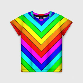 Детская футболка 3D с принтом Rainbow Stripes в Белгороде, 100% гипоаллергенный полиэфир | прямой крой, круглый вырез горловины, длина до линии бедер, чуть спущенное плечо, ткань немного тянется | Тематика изображения на принте: geometry | gradient | neon | геометрические | градиент | детям | кислота | кислотный | конус | красочный | линии | неоновые | пирамида | полоска | полосы | радуга | радужный | разноцветные | сочный | треугольники