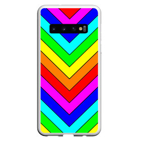 Чехол для Samsung Galaxy S10 с принтом Rainbow Stripes в Белгороде, Силикон | Область печати: задняя сторона чехла, без боковых панелей | Тематика изображения на принте: geometry | gradient | neon | геометрические | градиент | детям | кислота | кислотный | конус | красочный | линии | неоновые | пирамида | полоска | полосы | радуга | радужный | разноцветные | сочный | треугольники