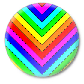 Значок с принтом Rainbow Stripes в Белгороде,  металл | круглая форма, металлическая застежка в виде булавки | Тематика изображения на принте: geometry | gradient | neon | геометрические | градиент | детям | кислота | кислотный | конус | красочный | линии | неоновые | пирамида | полоска | полосы | радуга | радужный | разноцветные | сочный | треугольники