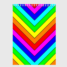 Скетчбук с принтом Rainbow Stripes в Белгороде, 100% бумага
 | 48 листов, плотность листов — 100 г/м2, плотность картонной обложки — 250 г/м2. Листы скреплены сверху удобной пружинной спиралью | Тематика изображения на принте: geometry | gradient | neon | геометрические | градиент | детям | кислота | кислотный | конус | красочный | линии | неоновые | пирамида | полоска | полосы | радуга | радужный | разноцветные | сочный | треугольники