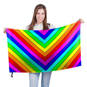 Флаг 3D с принтом Rainbow Stripes в Белгороде, 100% полиэстер | плотность ткани — 95 г/м2, размер — 67 х 109 см. Принт наносится с одной стороны | geometry | gradient | neon | геометрические | градиент | детям | кислота | кислотный | конус | красочный | линии | неоновые | пирамида | полоска | полосы | радуга | радужный | разноцветные | сочный | треугольники