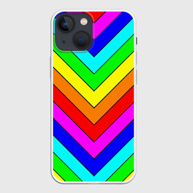 Чехол для iPhone 13 mini с принтом Rainbow Stripes в Белгороде,  |  | geometry | gradient | neon | геометрические | градиент | детям | кислота | кислотный | конус | красочный | линии | неоновые | пирамида | полоска | полосы | радуга | радужный | разноцветные | сочный | треугольники