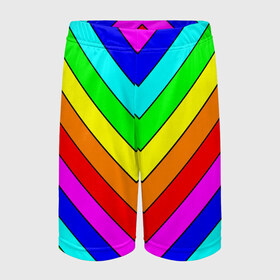 Детские спортивные шорты 3D с принтом Rainbow Stripes в Белгороде,  100% полиэстер
 | пояс оформлен широкой мягкой резинкой, ткань тянется
 | Тематика изображения на принте: geometry | gradient | neon | геометрические | градиент | детям | кислота | кислотный | конус | красочный | линии | неоновые | пирамида | полоска | полосы | радуга | радужный | разноцветные | сочный | треугольники