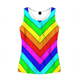 Женская майка 3D с принтом Rainbow Stripes в Белгороде, 100% полиэстер | круглая горловина, прямой силуэт, длина до линии бедра | geometry | gradient | neon | геометрические | градиент | детям | кислота | кислотный | конус | красочный | линии | неоновые | пирамида | полоска | полосы | радуга | радужный | разноцветные | сочный | треугольники
