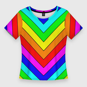 Женская футболка 3D Slim с принтом Rainbow Stripes в Белгороде,  |  | geometry | gradient | neon | геометрические | градиент | детям | кислота | кислотный | конус | красочный | линии | неоновые | пирамида | полоска | полосы | радуга | радужный | разноцветные | сочный | треугольники