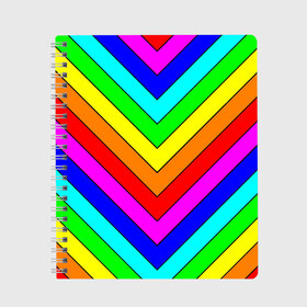 Тетрадь с принтом Rainbow Stripes в Белгороде, 100% бумага | 48 листов, плотность листов — 60 г/м2, плотность картонной обложки — 250 г/м2. Листы скреплены сбоку удобной пружинной спиралью. Уголки страниц и обложки скругленные. Цвет линий — светло-серый
 | Тематика изображения на принте: geometry | gradient | neon | геометрические | градиент | детям | кислота | кислотный | конус | красочный | линии | неоновые | пирамида | полоска | полосы | радуга | радужный | разноцветные | сочный | треугольники