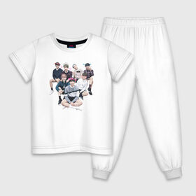 Детская пижама хлопок с принтом BTS в Белгороде, 100% хлопок |  брюки и футболка прямого кроя, без карманов, на брюках мягкая резинка на поясе и по низу штанин
 | Тематика изображения на принте: bangtan boys | bangtan sonyeondan | beyond the scene | bt21 | bts | bulletproof boy scouts | chibi | j hope | jimin | jin | jungkook | k pop | kpop | rm | suga | v | ви | джей хоуп | джонгук | к поп | кпоп | сюга | чиби | чимин | чин