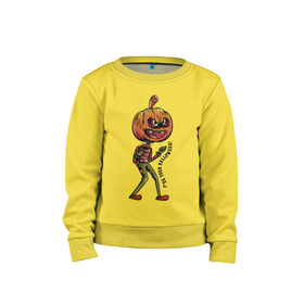 Детский свитшот хлопок с принтом Halloween в Белгороде, 100% хлопок | круглый вырез горловины, эластичные манжеты, пояс и воротник | eyes | halloween | jaw | phrase | pumpkin | пасть | фраза | хэллоуин