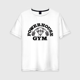 Женская футболка хлопок Oversize с принтом GYM в Белгороде, 100% хлопок | свободный крой, круглый ворот, спущенный рукав, длина до линии бедер
 | гантели | зож | спорт | штанга