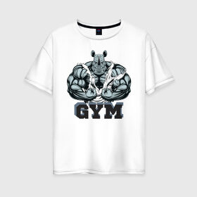 Женская футболка хлопок Oversize с принтом Bodybuilding N в Белгороде, 100% хлопок | свободный крой, круглый ворот, спущенный рукав, длина до линии бедер
 | бодибилдинг | гантели | спорт | штанга