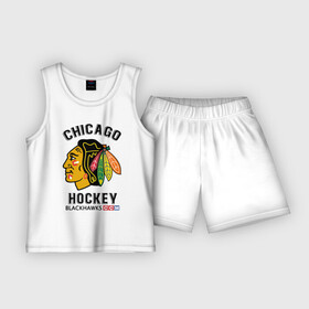 Детская пижама с шортами хлопок с принтом CHICAGO BLACKHAWKS NHL в Белгороде,  |  | blackhawks | ccm | chicago | hockey | nhl | sport | usa | блэкхоукс | индеец | нхл | спорт | сша | хоккей | чикаго