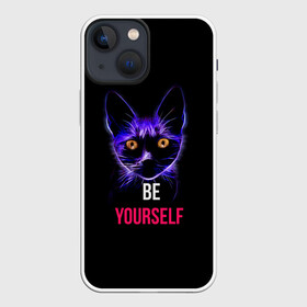 Чехол для iPhone 13 mini с принтом Кот в Белгороде,  |  | be yourself | cat | будь собой | кот | котик | кошечка | питомец | чёрный кот