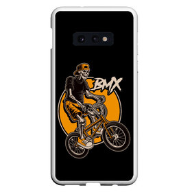 Чехол для Samsung S10E с принтом BMX в Белгороде, Силикон | Область печати: задняя сторона чехла, без боковых панелей | bicycle | bmx | skull | sport | x games | велик | велосипед | велоспорт | скелет | череп | экстремальный спорт