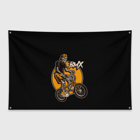 Флаг-баннер с принтом BMX в Белгороде, 100% полиэстер | размер 67 х 109 см, плотность ткани — 95 г/м2; по краям флага есть четыре люверса для крепления | bicycle | bmx | skull | sport | x games | велик | велосипед | велоспорт | скелет | череп | экстремальный спорт