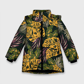 Зимняя куртка для девочек 3D с принтом Тропический лес в Белгороде, ткань верха — 100% полиэстер; подклад — 100% полиэстер, утеплитель — 100% полиэстер. | длина ниже бедра, удлиненная спинка, воротник стойка и отстегивающийся капюшон. Есть боковые карманы с листочкой на кнопках, утяжки по низу изделия и внутренний карман на молнии. 

Предусмотрены светоотражающий принт на спинке, радужный светоотражающий элемент на пуллере молнии и на резинке для утяжки. | 3d | flowers | forest | hawaii | leaf | leafs | palm | palms | summer | travel | tropical | vacation | гаваи | гавайи | гавайка | гавайская | лес | лето | листики | листки | листья | отпуск | пальма | пальмы | путешествия | рисунок | трехмерная 