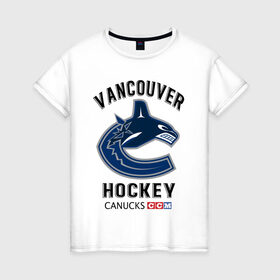 Женская футболка хлопок с принтом VANCOUVER CANUCKS NHL в Белгороде, 100% хлопок | прямой крой, круглый вырез горловины, длина до линии бедер, слегка спущенное плечо | canada | canucks | hockey | nhl | sport | usa | vancouver | акула | ванкувер | канада | кэнакс | логотип | нхл | спорт | хоккей | челюсти