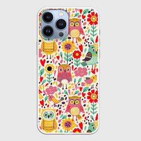 Чехол для iPhone 13 Pro Max с принтом Красочные совы и цветы в Белгороде,  |  | autumn | cute | flowers | spring | summer | весна | воробей | лепестки | лето | маки | милота | милые | облака | облачка | осень | поле | природа | птичка | птички | ромашки | сердечки | синица | синичка | сова | совушки