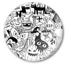 Значок с принтом Halloween в Белгороде,  металл | круглая форма, металлическая застежка в виде булавки | Тематика изображения на принте: fanfs | halloween | jaw | mummy | pumpkin | skull | tomb | клыки | могила | мумия | пасть | тыква | хэллоуин | череп