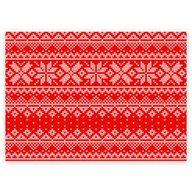 Поздравительная открытка с принтом Красный зимний орнамент в Белгороде, 100% бумага | плотность бумаги 280 г/м2, матовая, на обратной стороне линовка и место для марки
 | geometry | new year | pattern | retro | snow | winter | аляска | вязаный | геометрия | девяностые | дед мороз | зима | ковер | новогодние | новый год | олени | паттерн | подарок | ретро | рождество | свитер | снег | снеговик