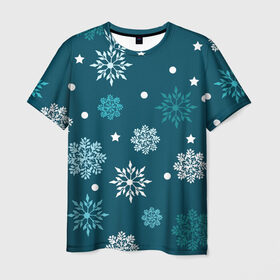 Мужская футболка 3D с принтом Зимние снежинки в Белгороде, 100% полиэфир | прямой крой, круглый вырез горловины, длина до линии бедер | 