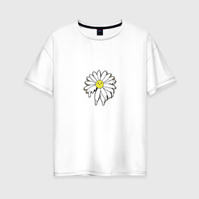 Женская футболка хлопок Oversize с принтом Ромашка в Белгороде, 100% хлопок | свободный крой, круглый ворот, спущенный рукав, длина до линии бедер
 | голова | краска | растение | ромашка | смайлик | улыбка | цветок