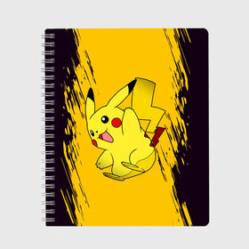 Тетрадь с принтом Happy Pikachu в Белгороде, 100% бумага | 48 листов, плотность листов — 60 г/м2, плотность картонной обложки — 250 г/м2. Листы скреплены сбоку удобной пружинной спиралью. Уголки страниц и обложки скругленные. Цвет линий — светло-серый
 | Тематика изображения на принте: anime | baby | cartoon | cute | kawaii | pika pika | pokemon | аниме | анимешные | глаза | детям | зайчик | зверек | кавайный | кот | котенок | кролик | малыш | милый | мордочка | мультяшный | няшный | пика пика | пикачу | покемон