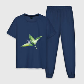 Мужская пижама хлопок с принтом reflex листья в Белгороде, 100% хлопок | брюки и футболка прямого кроя, без карманов, на брюках мягкая резинка на поясе и по низу штанин
 | relax | зелень | листья