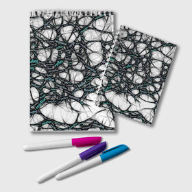 Блокнот с принтом NEIROLINK в Белгороде, 100% бумага | 48 листов, плотность листов — 60 г/м2, плотность картонной обложки — 250 г/м2. Листы скреплены удобной пружинной спиралью. Цвет линий — светло-серый
 | Тематика изображения на принте: абстракция | веном | наука | нейронная сеть | нейроны | превращения | сети | узор | ученые