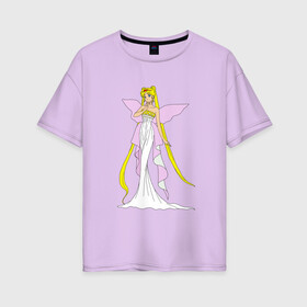 Женская футболка хлопок Oversize с принтом Sailor Moon Серенити в Белгороде, 100% хлопок | свободный крой, круглый ворот, спущенный рукав, длина до линии бедер
 | bunny | luna | princess | serenity | stars | usagi | wings | ангел | волосы | девушка | детям | звездная | звезды | королева | корона | крылья | луна | любовь | малышка | марс | радуга | сейлор мун | токио | усаги цукино | школьные 