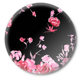 Значок с принтом Яркие розы в Белгороде,  металл | круглая форма, металлическая застежка в виде булавки | арт | рисунок | роза | розовая роза | розовые розы | розовый | розы | тёмный | цветы | чёрный
