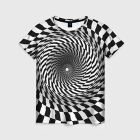 Женская футболка 3D с принтом иллюзия в Белгороде, 100% полиэфир ( синтетическое хлопкоподобное полотно) | прямой крой, круглый вырез горловины, длина до линии бедер | воронка | иллюзия | студентам | тоннель | шахматы