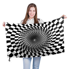 Флаг 3D с принтом иллюзия в Белгороде, 100% полиэстер | плотность ткани — 95 г/м2, размер — 67 х 109 см. Принт наносится с одной стороны | воронка | иллюзия | студентам | тоннель | шахматы
