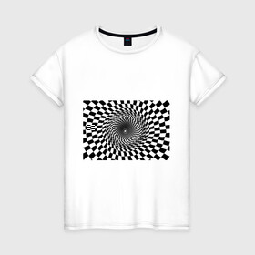Женская футболка хлопок с принтом иллюзия в Белгороде, 100% хлопок | прямой крой, круглый вырез горловины, длина до линии бедер, слегка спущенное плечо | воронка | иллюзия | студентам | тоннель | шахматы