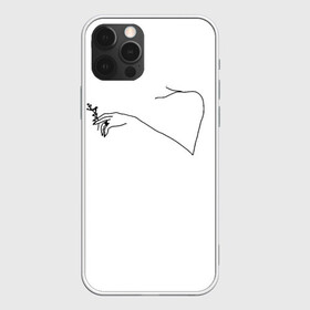 Чехол для iPhone 12 Pro с принтом минимализм рука и цветок в Белгороде, силикон | область печати: задняя сторона чехла, без боковых панелей | ключица | минимализм | минимализм чб | одной линией | рука | рука с цветком | цветок | черная линия