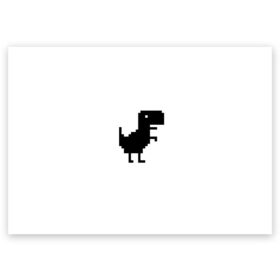 Поздравительная открытка с принтом Google динозаврик в Белгороде, 100% бумага | плотность бумаги 280 г/м2, матовая, на обратной стороне линовка и место для марки
 | Тематика изображения на принте: dino | dinomax | googledino | дино | динозавр | потерялся
