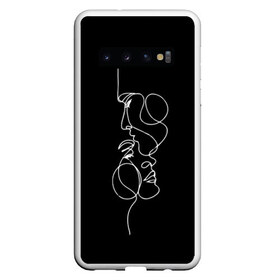 Чехол для Samsung Galaxy S10 с принтом минимализм лица в Белгороде, Силикон | Область печати: задняя сторона чехла, без боковых панелей | белая линия | лица | минимализм | минимализм чб | мужское и женское лицо | одним касанием | одной линией | рисунок белой линией | целует в лоб