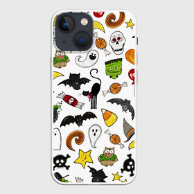 Чехол для iPhone 13 mini с принтом Хэллоуин паттерн в Белгороде,  |  | cartoon | halloween | monsters | pattern | ведьма | детям | животные | звезда | звери | зомби | конфеты | кости | кошка | крылья | летучая мышь | монстры | нечисть | паук | паутина | подарок | привидение | призрак | скелет