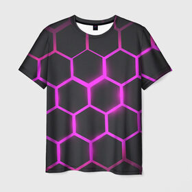 Мужская футболка 3D с принтом соты в Белгороде, 100% полиэфир | прямой крой, круглый вырез горловины, длина до линии бедер | абстракция | геометрия | неоновые соты | соты | шестиугольник