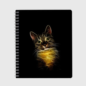 Тетрадь с принтом Дымчато-световой кот в Белгороде, 100% бумага | 48 листов, плотность листов — 60 г/м2, плотность картонной обложки — 250 г/м2. Листы скреплены сбоку удобной пружинной спиралью. Уголки страниц и обложки скругленные. Цвет линий — светло-серый
 | арт | дым | желтый | кот | кошка | кривые | рисунок | свет | серый | тёмный | чёрный | яркие линии
