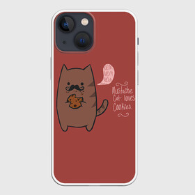 Чехол для iPhone 13 mini с принтом Котик любит печеньки в Белгороде,  |  | английский язык | арт | ест | кот | котёнок | котик | печенье | печеньки | рисунок | текст | усы