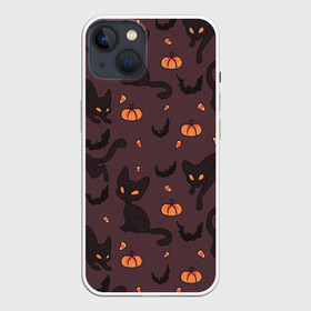 Чехол для iPhone 13 с принтом Хэллоуиновский кот в Белгороде,  |  | арт | конфеты | кот | котёнок | кошка | оранжевый | рисунок | тёмный | тыква | тыквы | фиолетовый | хеллоуин | хэллоуин | чёрный