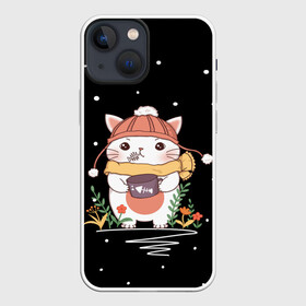 Чехол для iPhone 13 mini с принтом Кот в Белгороде,  |  | аниме | в цветах | в шапке | в шапочке | в шарфе | голодный | кот | котёнок | котик | котька | котя | кошка | милый | снег