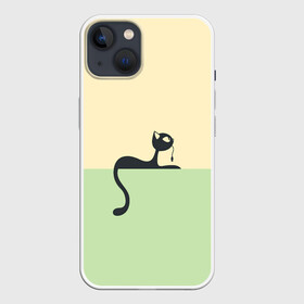 Чехол для iPhone 13 с принтом Чёрный кот на ярком фоне в Белгороде,  |  | арт | вектор | горизонтальный рисунок | горизонтальный узор | жёлтый | зеленый | кот | котёнок | кошка | рисунок | чёрная кошка | чёрный | чёрный кот | чёрный котёнок